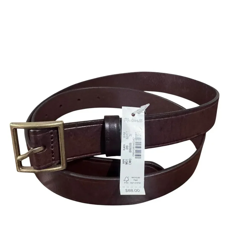 Madewell Modern Garrison Leather Belt Cherry Wood Womens Size 38 Thin NZ477 NWT